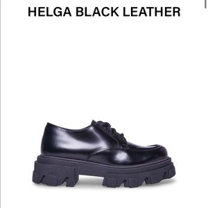 STEVE MADDEN BLACK HELGA PLATFORM LOAFERS
